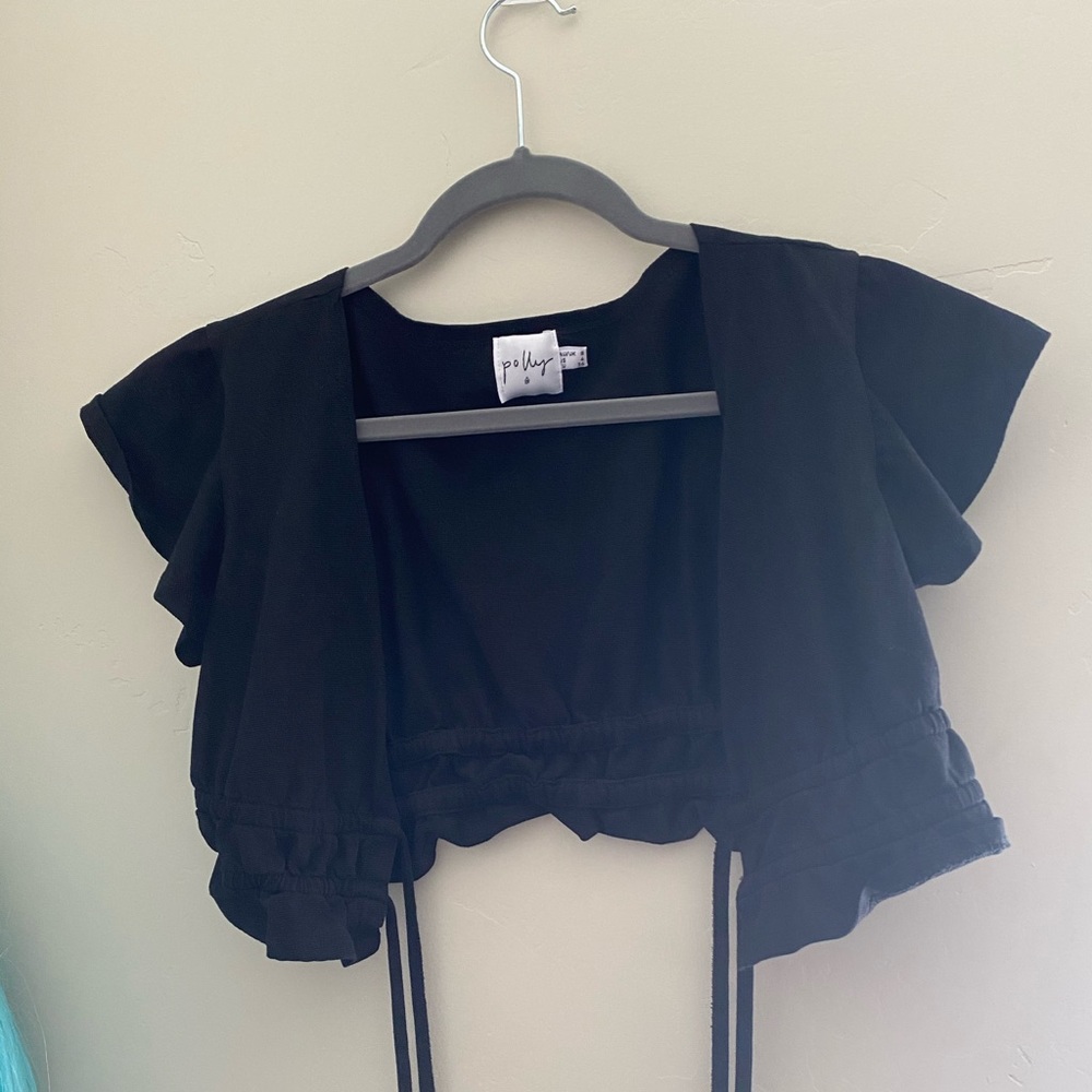 Princess Polly Black Crop Tie Front Top